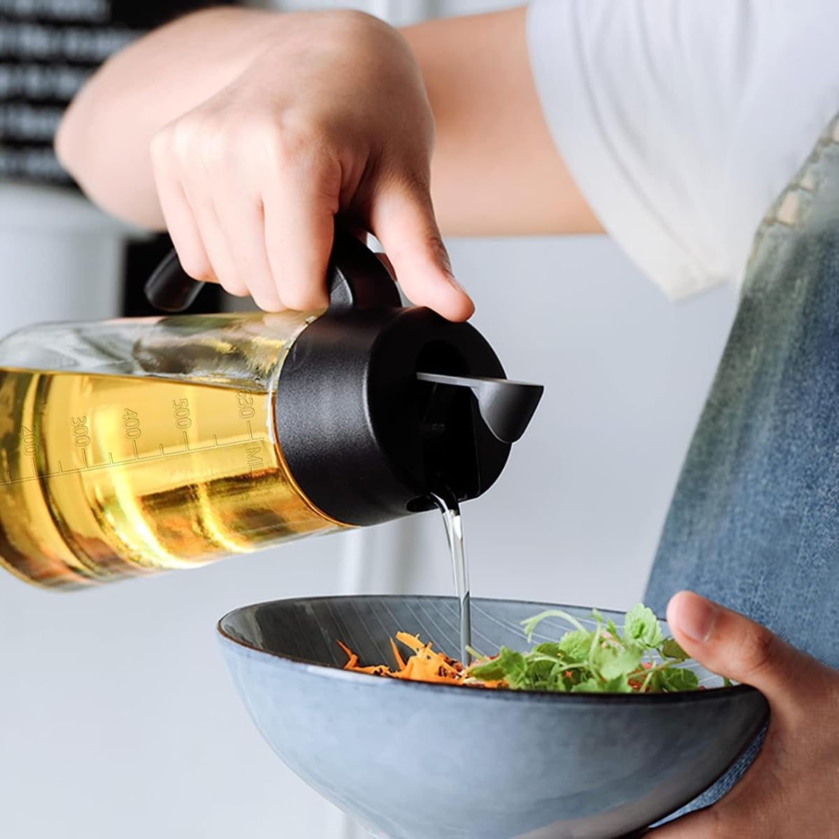 MUAC Glass Oil and Vinegar Dispenser Bottle with Automatic Opening and Closing |Free Spot Measuring Oil Dispenser Bottle for Pou